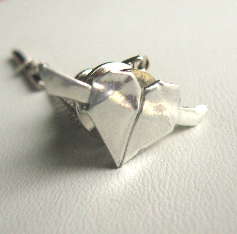 SIlver Origami Heart Tie Tack image 2