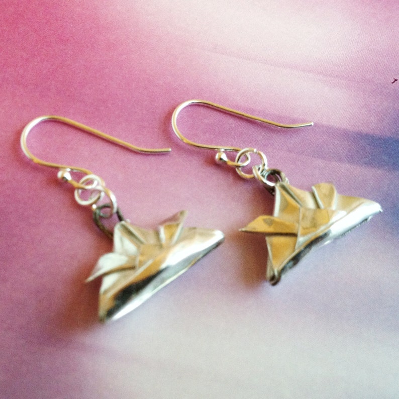 Silver Origami Samurai Helmet Earrings image 2