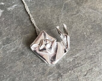 Silver Origami Snail Pendant, Hand Folded