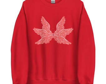 Be Not Afraid in Red | Illustrated Unisex Sweatshirt | Biblically Accurate Angel Seraphim Angels Archangel Protection Ophanim