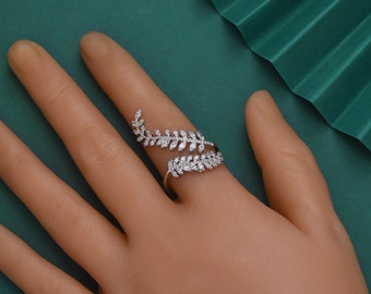 Micro-ingelegde diamanten super glanzende bladeren open ring voor dames