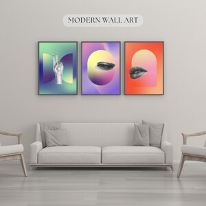 Vibrant Trio: Set of 3 Modern, Colorful, Minimalist Digital Art Prints Instant Download, Cool Wall Decor imagen 3