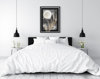 Chic Home Decor: Moonlit Elegance - Black & Gold Digital Art Print, Instant Download, Perfect Gift Idea