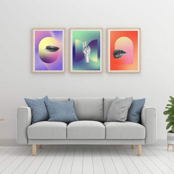 Vibrant Trio: Set of 3 Modern, Colorful, Minimalist Digital Art Prints - Instant Download, Cool Wall Decor