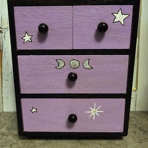 Mushrooms and Moons Box, One of a Kind Art, Wooden Mini Cabinet, Handpainted wooden cabinet, Mushroom Art, Moon Art, Goth Home Decor