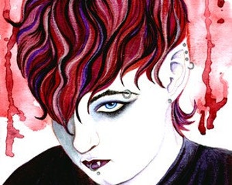 Dark Angel Horror Art, Vampire Print, Vampire Blood Macabre Art, Gay Art, Emo Vampire Art, Fantasy Man, Sexy Male Punk Art, Handsome Men