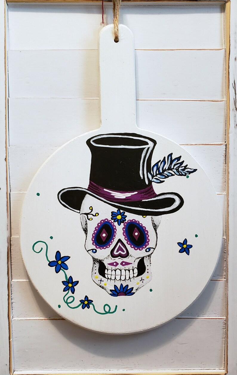 Sugar Skull Art Painted Wood Plaque Skull Wall Hanging Etsy