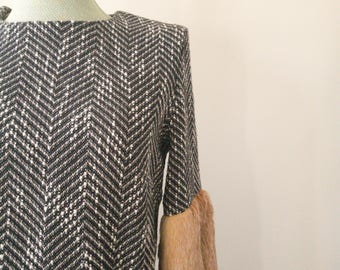 Tweed Top with Fox Fur Sleeves