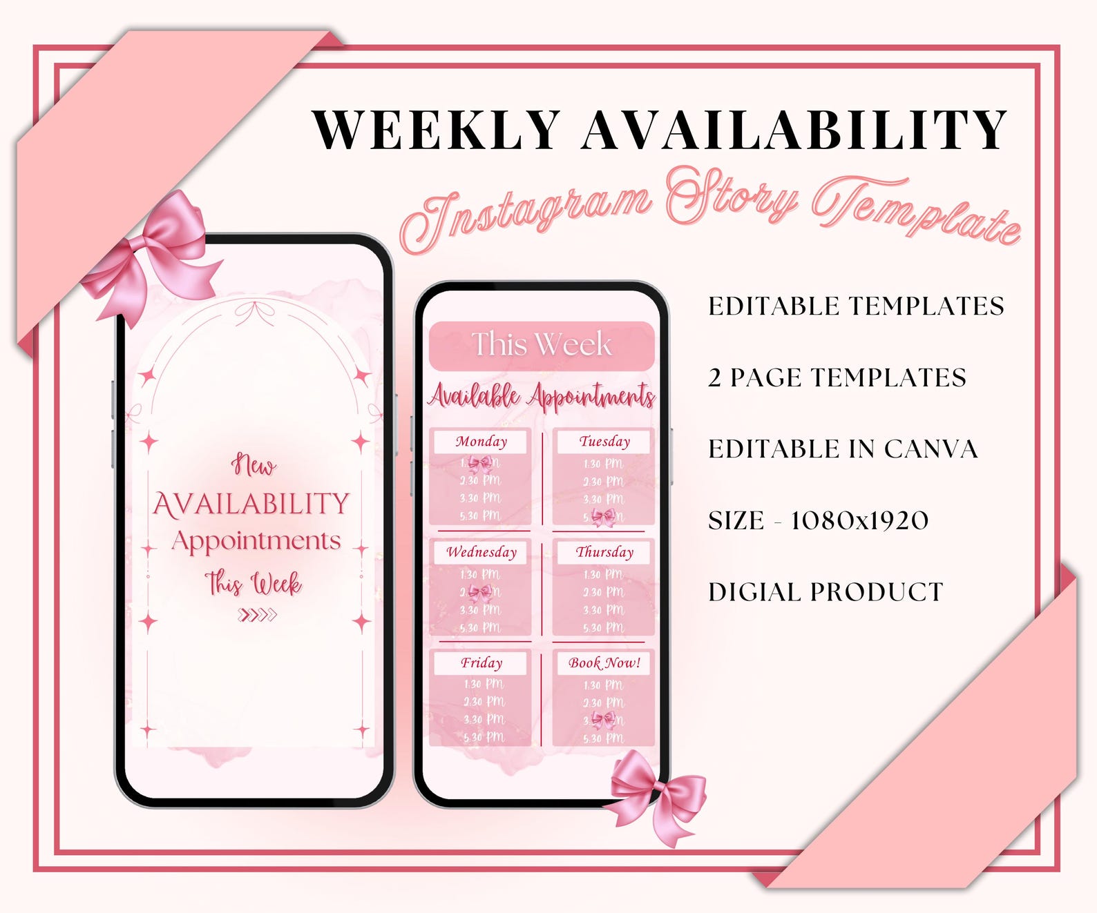 Weekly Appointments Calendar, Pink Availability Time Slots, Instagram ...