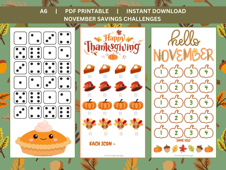 A6 November Thanksgiving Savings Challenge | Cash Envelopes | Sinking ...