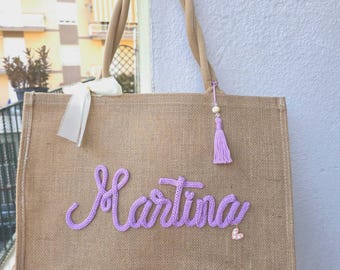 Borsa in juta con nome – personalizzabile e fatta a mano – idea regalo originale per tutte le età