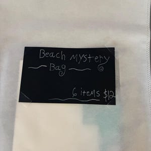 Art Mystery Bag with 6 Beach Items Assorted Surprise Gift Watercolor Painted Shells Mini Canvas