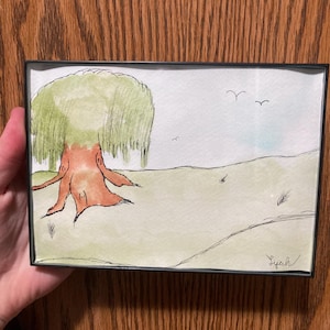 Tree Scenery 5x7 Original Framed Watercolor Painting