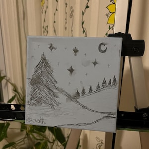 Snowy Mountains Original 6x6 Canvas Acrylic Painting