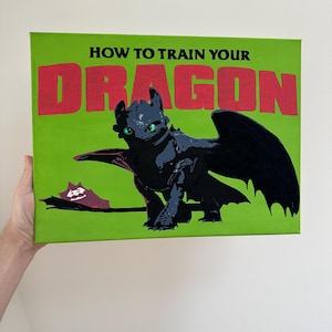 How To Train Your Dragon - Toothless with Logo - HAND PAINTED 12 x 16 Canvas