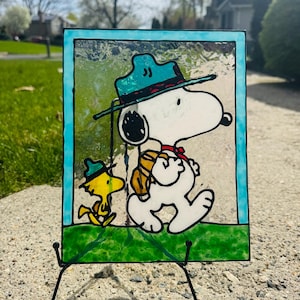 Vidrieras acrílicas de imitación de Snoopy y Woodstock Beagle Scout - Decoración de pared de Peanuts