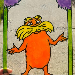 El Lorax - Dr. Seuss - Libro infantil/Película de dibujos animados - Vitral acrílico de imitación, 8 x 10, arte y decoración de pared