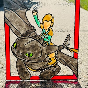 Hiccup and Toothless - How To Train Your Dragon - Dreamworks - 8 x 10 Acrylic Faux Stained Glass Window/Wall Art and Decor