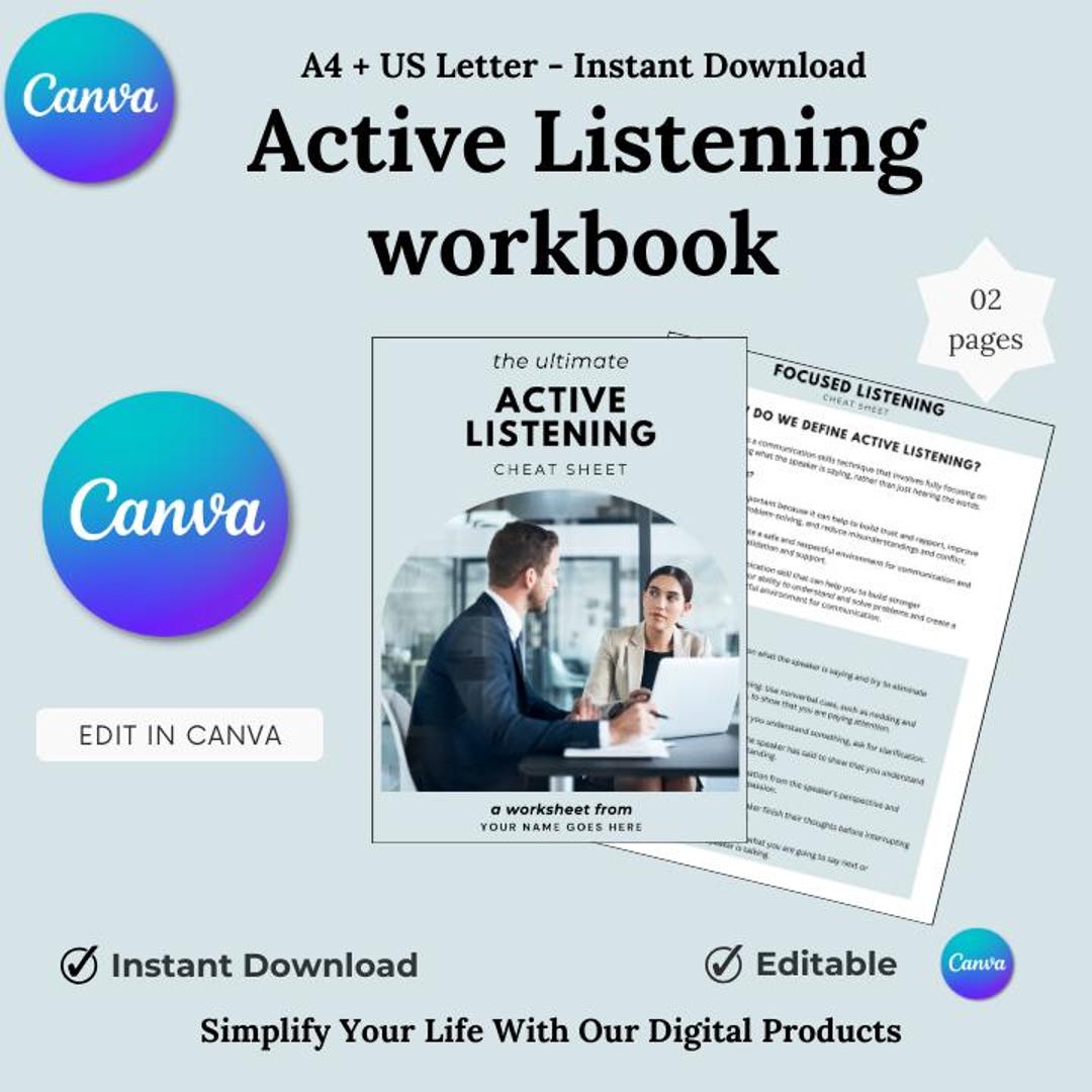 Active Listening Workbook Template, Communication Skills Printable ...