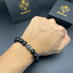 Matte Black Onyx and Lapis Lazuli Stretch Bracelet Unisex Jewelry with Free Gift Box 10mm Beads Free Shipping To Worldwide zdjęcie 3