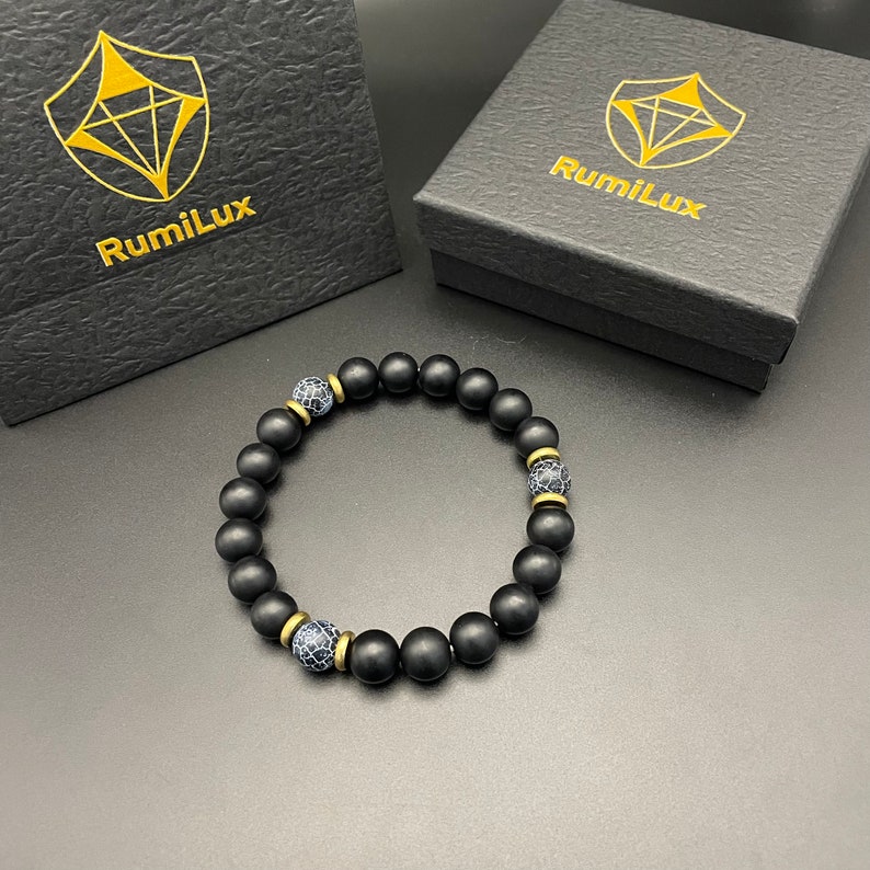 Matte Black Onyx and Lapis Lazuli Stretch Bracelet Unisex Jewelry with Free Gift Box 10mm Beads Free Shipping To Worldwide zdjęcie 2