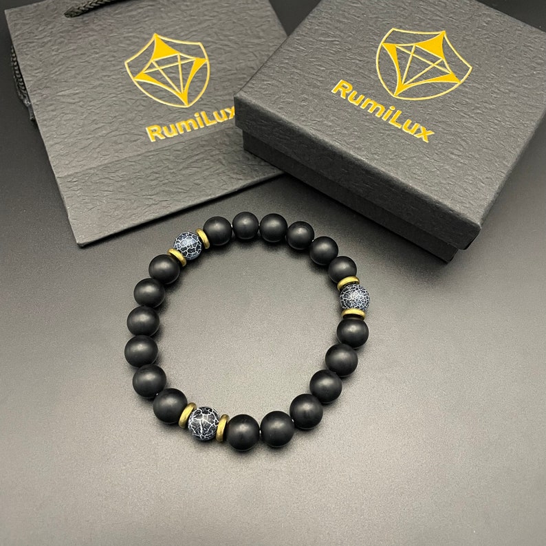 Matte Black Onyx and Lapis Lazuli Stretch Bracelet Unisex Jewelry with Free Gift Box 10mm Beads Free Shipping To Worldwide zdjęcie 4