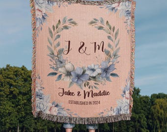 Coperta tessuta con monogramma personalizzato per matrimonio, regalo di anniversario, coperta personalizzata, regalo di coppia, regalo per addio al nubilato, regalo di inaugurazione della casa,