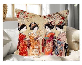 Japanese Geisha Print Throw Pillow: Elegant Asian Decor