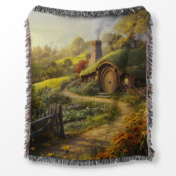 The Shire Blanket, LOTR Inspired  Middle Earth Tapestry, Hobbit Home Decor, Fantasy Movie Fandom Throw, Cozy Reading Nook