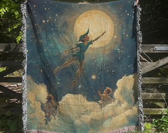 ピーターパン織りブランケット - 心地よいファンタジースロー、ネバーランドブランケット、マジカルピーターパンギフト、子供部屋の装飾、おとぎ話のタペストリー