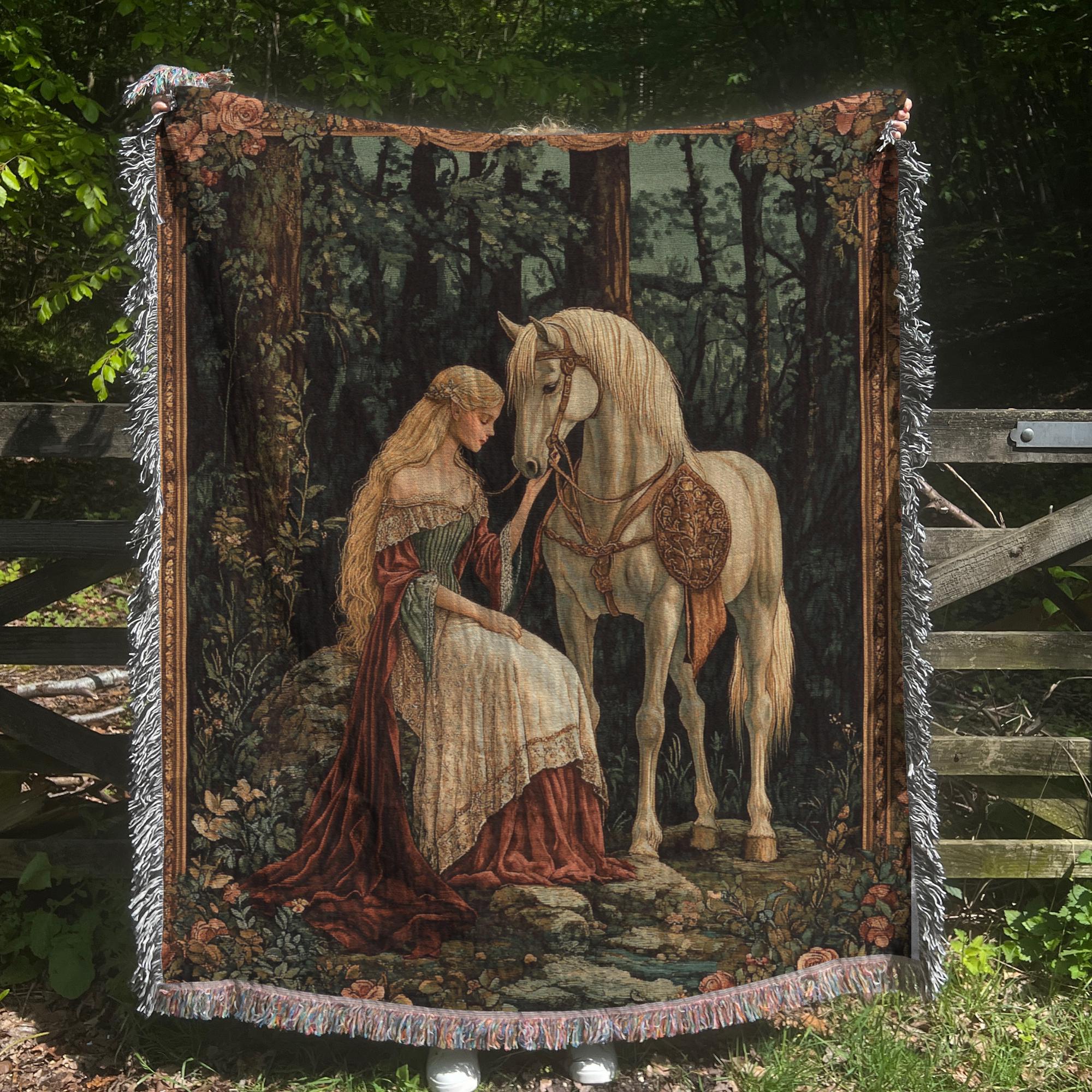 Couverture tissée de conte de fées de la Renaissance - tapisserie médiévale de Castlecore, cadeau de foire de la Renaissance, jeté d'éventail de fantaisie,