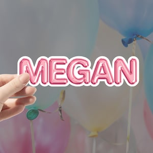Custom Name Foil Balloon Sticker: Waterproof Pink Vinyl Decal