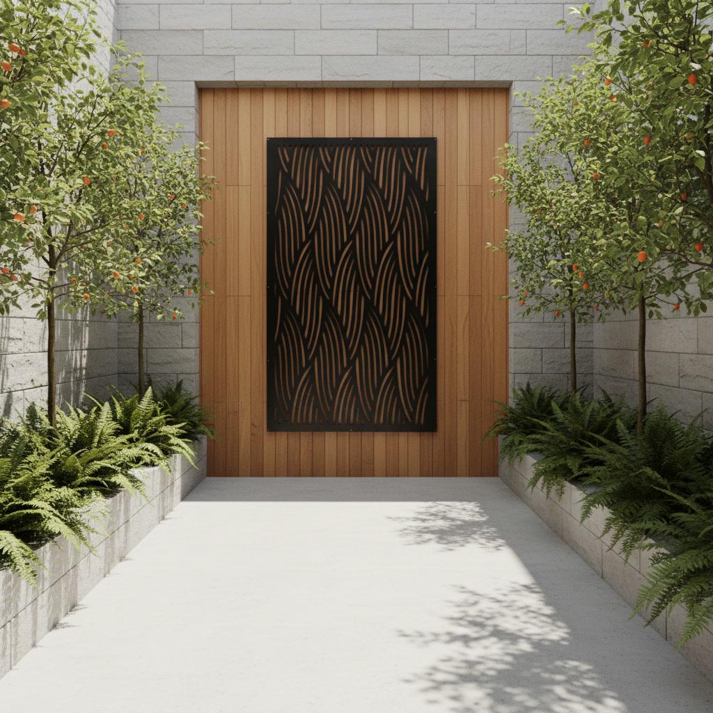 Mid Century Metal Garden Privacy Screen, Modern Outdoor Fence Panel ...