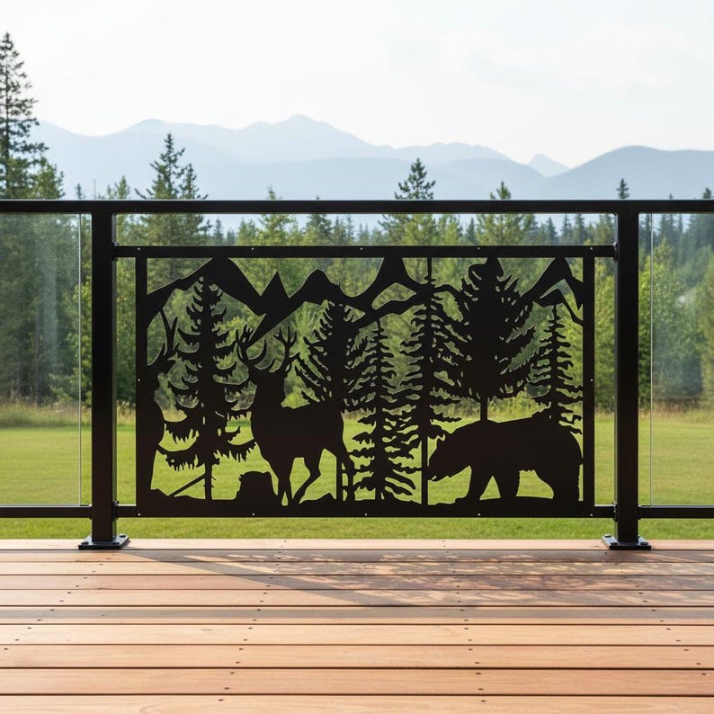 Bear and Deer Aluminum Deck Railing Insert, Rustic Cabin Decor - Etsy