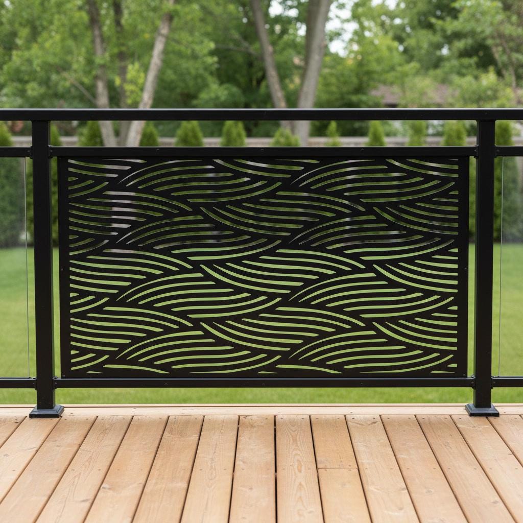 Mid Century Metal Garden Privacy Screen, Modern Outdoor Fence Panel ...