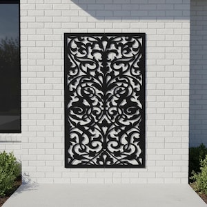 Wood Framed Metal Privacy Screen, Outdoor Garden Panel, Modern Fence Insert
