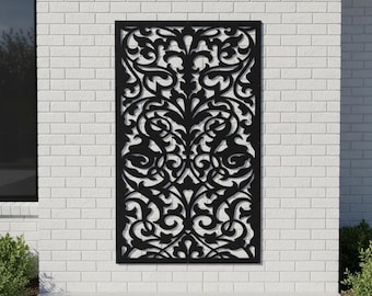Wood Framed Metal Privacy Screen, Outdoor Garden Panel, Modern Fence Insert