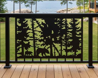 Bear Family Aluminum Deck Panel, Rustic Cabin Privacy Screen