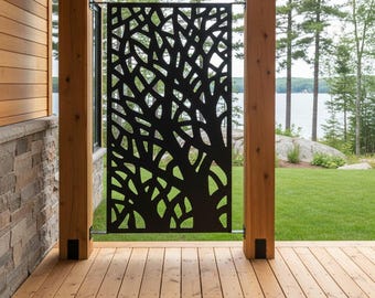 Modern Tree Branch Privacy Panel, Forest Inspired Aluminum Screen, Outdoor Fence Art