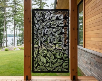 Modern Botanical Privacy Screen, Aluminum Garden Panel, Contemporary Outdoor Fence Divider