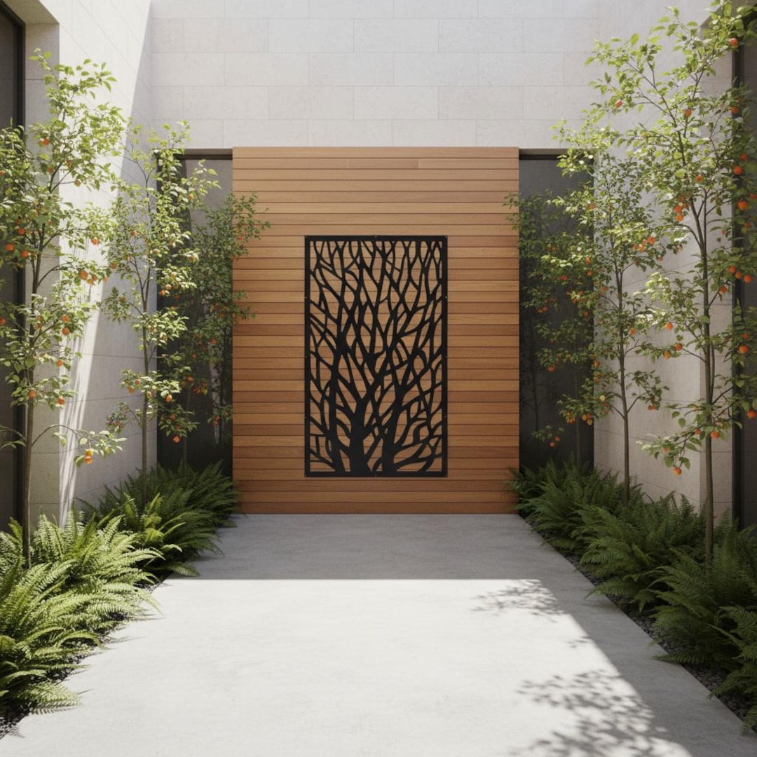 Luxury Tree Branch Privacy Panel, Designer Garden Metal Screen ...