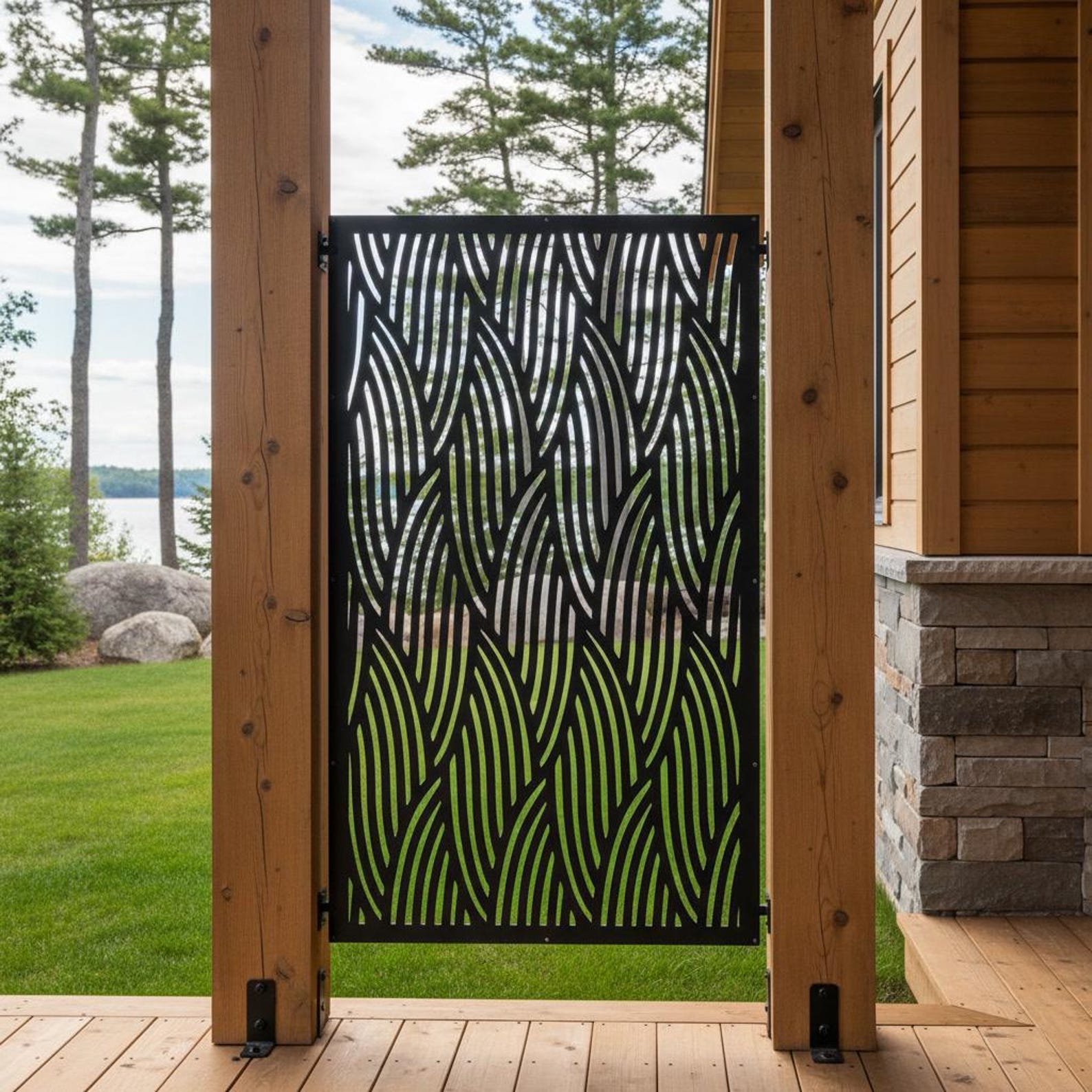 Mid Century Metal Garden Privacy Screen, Modern Outdoor Fence Panel ...