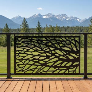 Wood Framed Tree Branch Privacy Screen, Nature Metal Fence Panel ...
