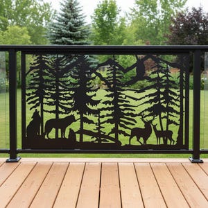 Wolf Deer Aluminum Deck Privacy Panel, Rustic Forest Screen