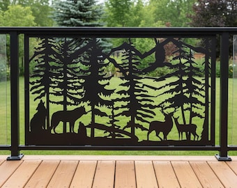 Wolf Deer Aluminum Deck Privacy Panel, Rustic Forest Screen