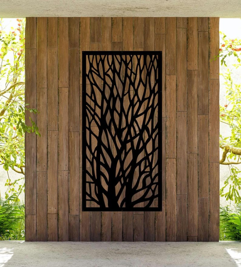 Luxury Tree Branch Privacy Panel, Designer Garden Metal Screen ...