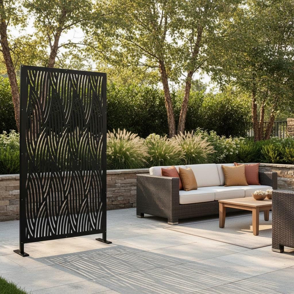 Mid Century Metal Garden Privacy Screen, Modern Outdoor Fence Panel ...