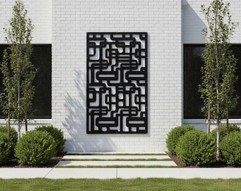 Abstract Modern Privacy Screen, Aluminum Garden Panel, Contemporary Outdoor Fence Divider