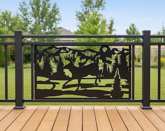 Modern Deer Metal Panel, Minimalist Cabin Privacy Screen