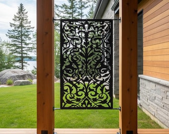 Luxury Antique Mid Century Metal Privacy Screen, Architectural Garden Panel, Designer Outdoor Fence Divider